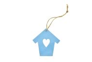 Dřevěná ozdoba, modrý dům se srdcem, 10 ks