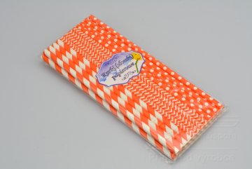 Slámky na pití ze silného papíru (brčka) vzorovaný mix 24ks - Oranžové (19,5cm)