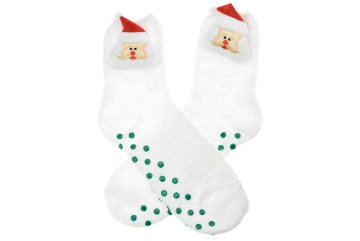 Teplé ponožky s protiskluzovou podrážkou - Santa, vel.38-39, bílé