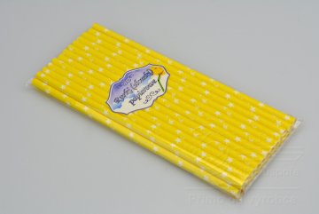 Slámky na pití ze silného papíru (brčka) hvězdy 24ks - Žluté (19,5cm)